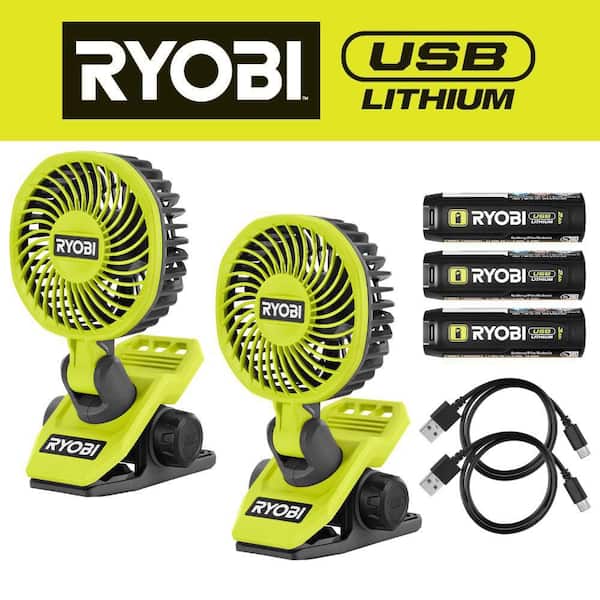 USB Lithium Clamp Fan Kit (2-Pack) w/ (2) 2.0 Ah USB Lithium Battery, (2) Charging Cables, & 3.0 Ah USB Lithium Battery