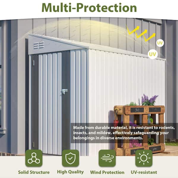 White 4 ft. W x 7 ft. D Outdoor Metal Lean-To Storage Shed, Heavy-Duty Metal Outdoor Shed w/ Lockable Door (28 sq. ft.)