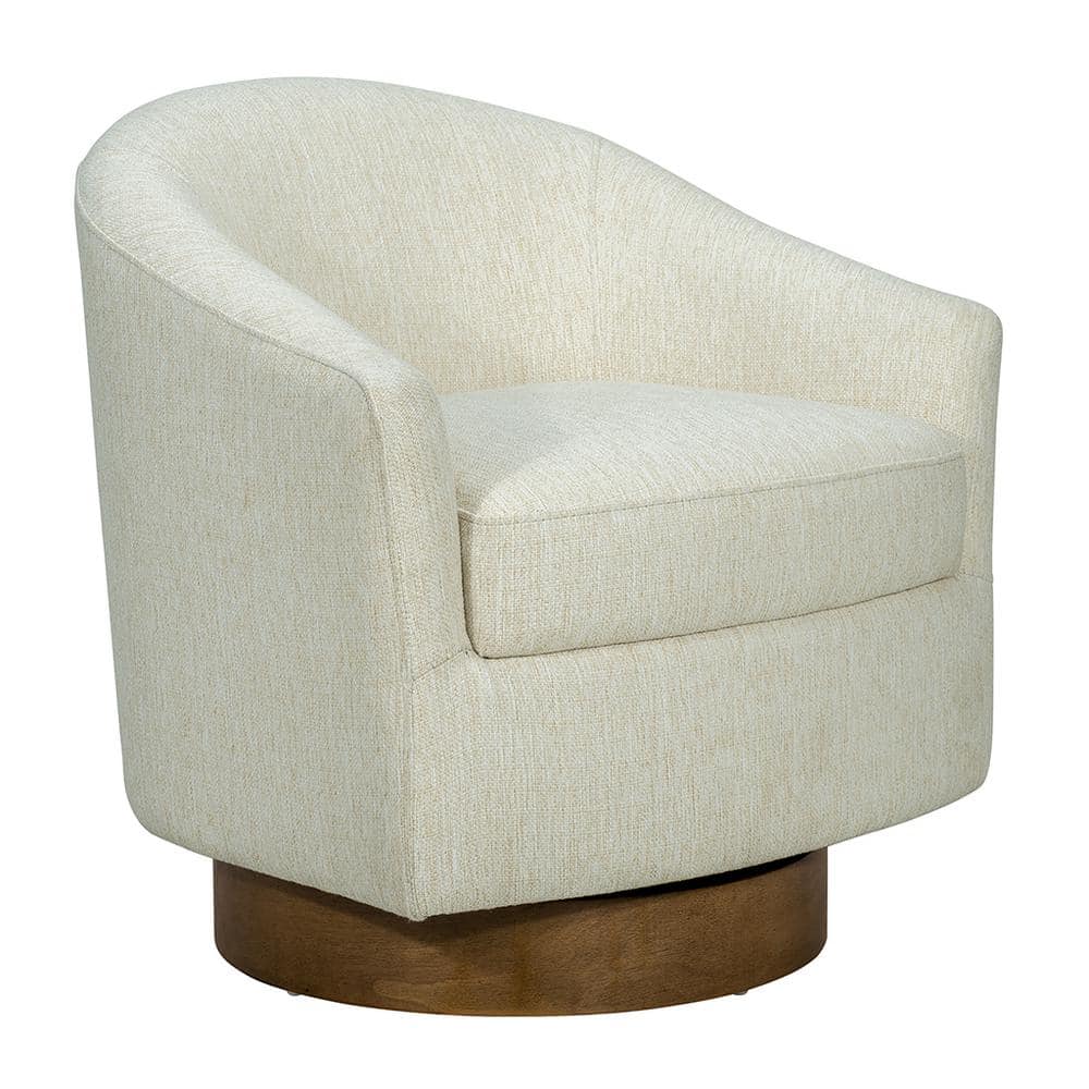 Cream Barrel Swivel Chair with Manufactured Wood Base