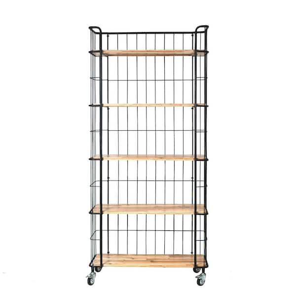 Storied Home Brown Rolling 5-Tier Metal Shelving Unit (37 in. W x 79 in. H x 16 in. D)