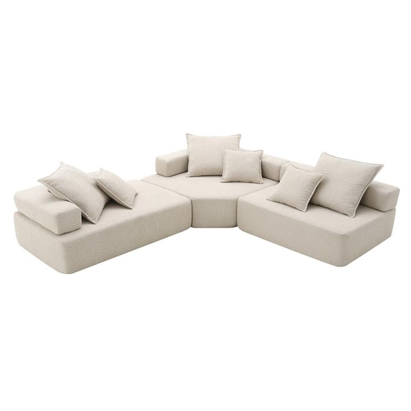 Polibi 103.5 in. Square Arm Fabric L-shaped Sofa with 3 Pcs Free Combination in. Beige