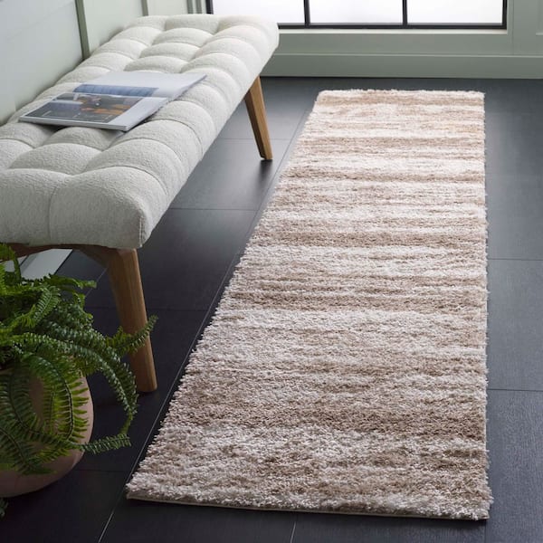 Penelope Shag 2 ft. x 8 ft. Taupe/Ivory Striped Distressed Runner Rug