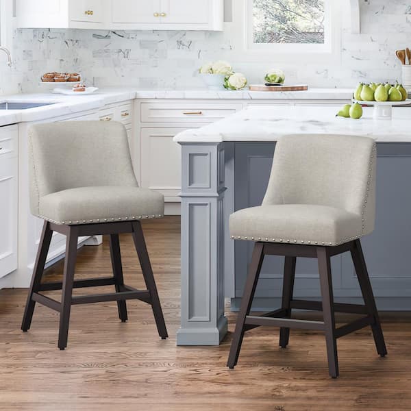 cozyman Hampton 26 in. Solid Wood Oyster Gray Swivel Bar Stools with ...