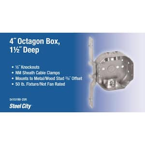 4 in. 1-1/2 in. Deep New Work Octagon Box - Non-Metallic V Bracket and Cable Clamps