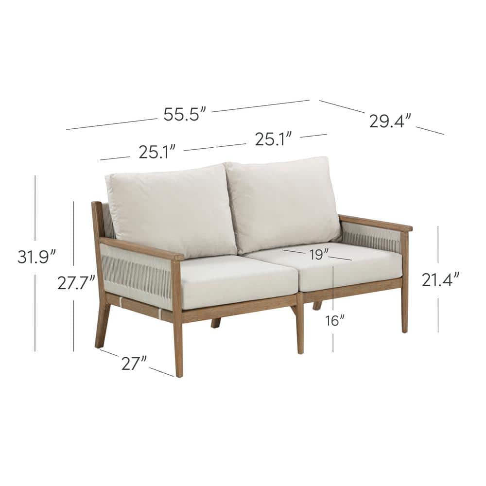 Kayden Light Brown Acacia Wood Outdoor Loveseat with Gray Cushions