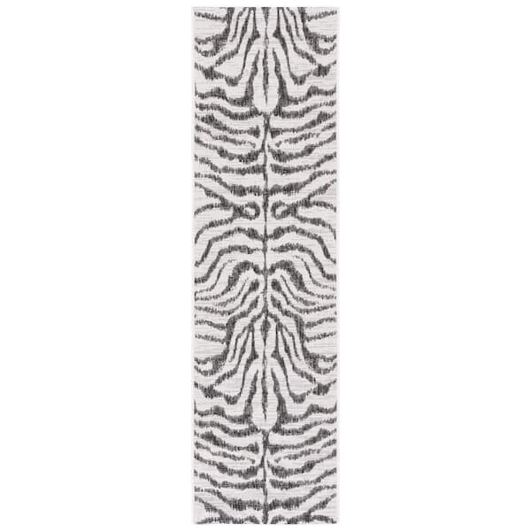 Courtyard Ivory/Black 2 ft. x 8 ft. Zebra Indoor/Outdoor Runner Rug