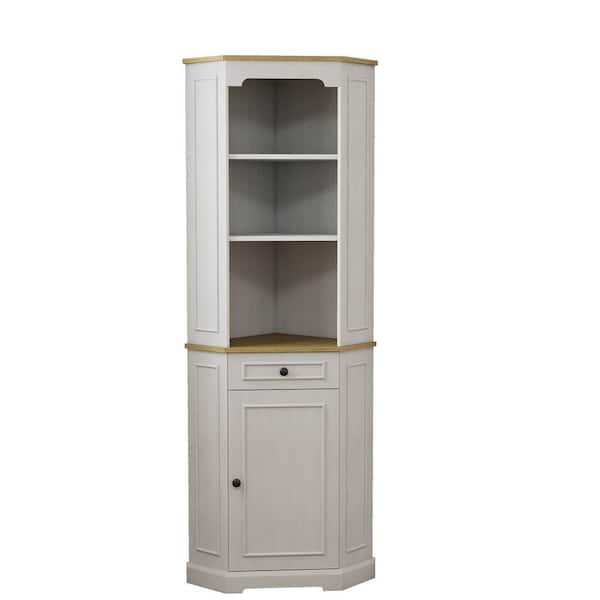14.9 in. W x 17.7 in. D x 68 in. H White Linen Cabinet with Adjustable Shelves, Door for Living Room