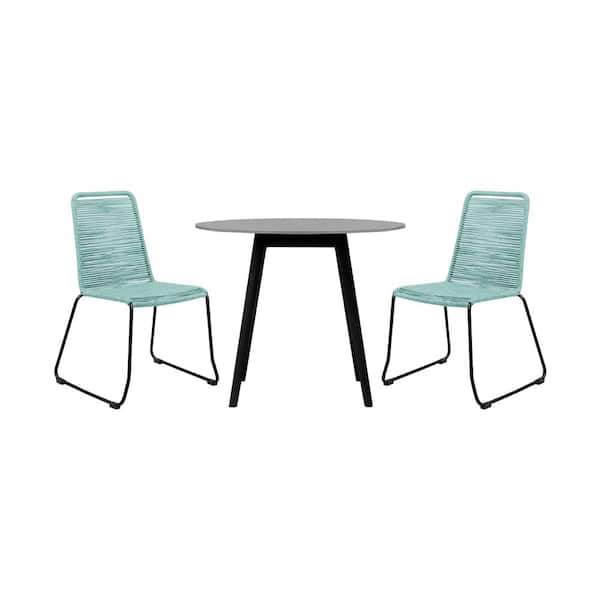 Armen Living Sydney and Shasta Wasabi 3-Piece Wood Round Outdoor Dining Set