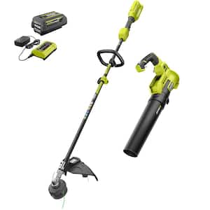 40V Cordless Battery Attachment Capable String Trimmer and Leaf Blower Combo Kit (2-Tools) w/ 4.0 Ah Battery & Charger