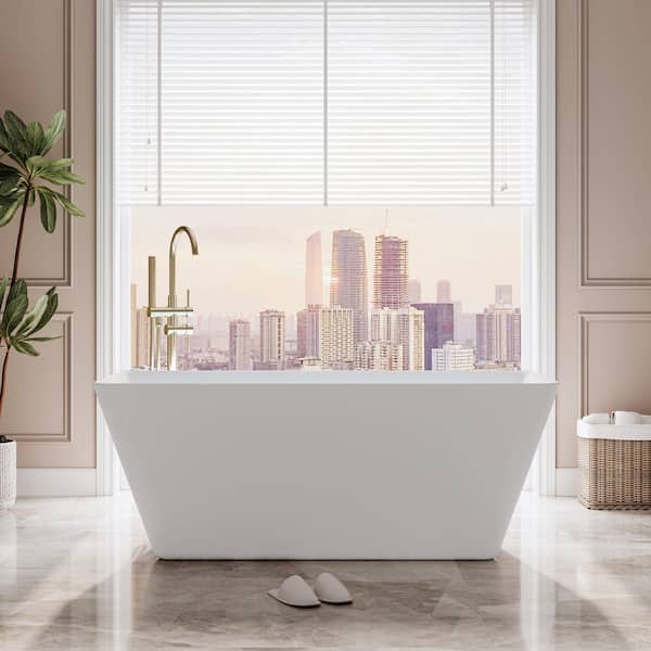 60 in. x 28.74 in. Acrylic Flat Bottom Soaking Bathtub with Bathtub Drain in Glossy White