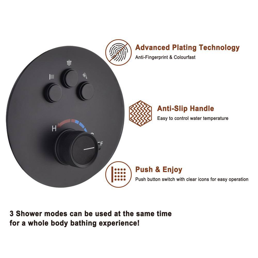 Matte Black Stainless Steel Wall Mounted Shower System with Rainfall and Body Jets