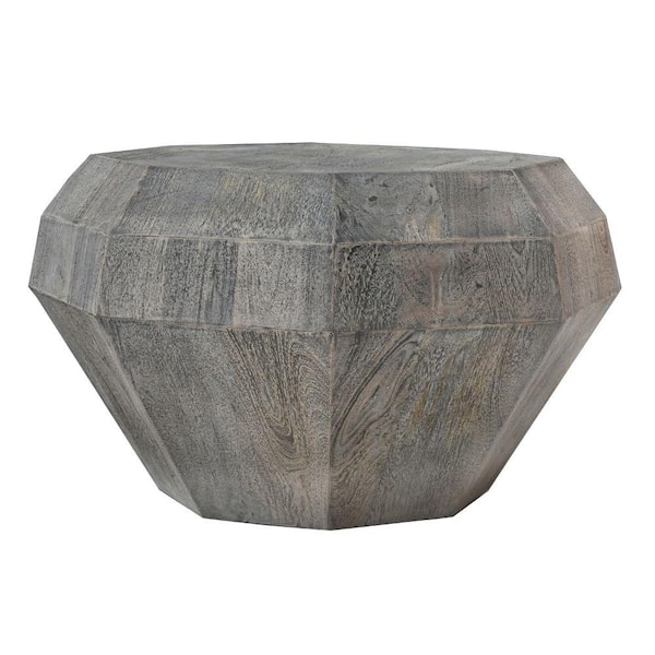THE URBAN PORT 30 in. Weathered Gray Octagonal Shape Solid Mango Wood Coffee Table with 3D Diamond Base