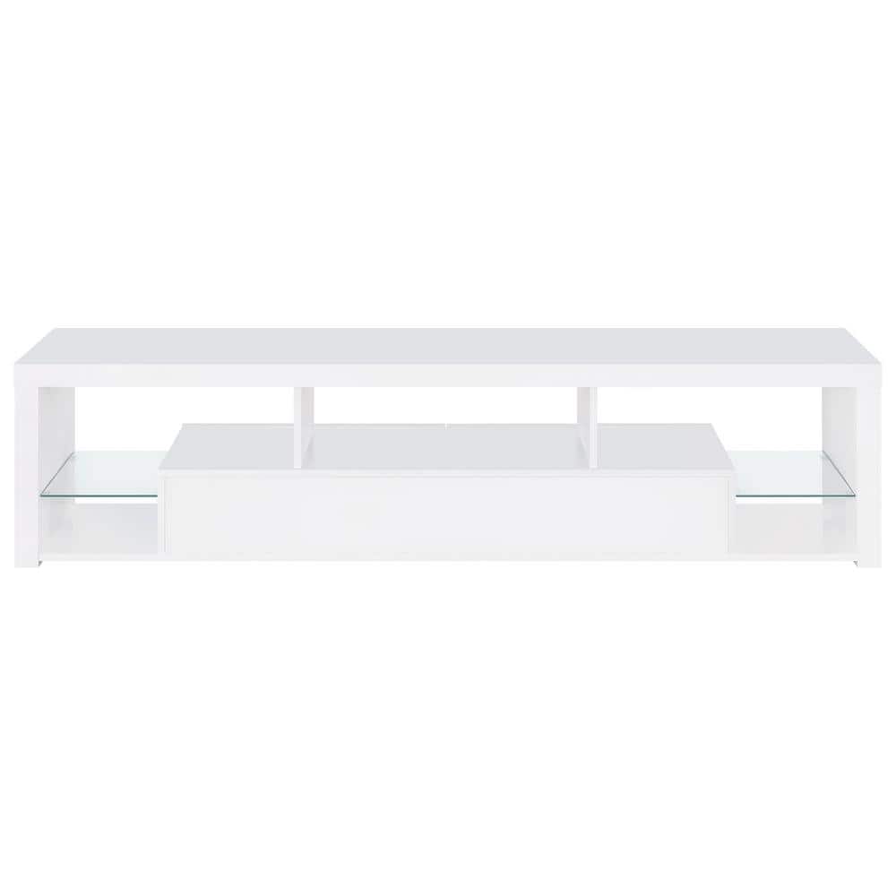 Jude White High Gloss TV Stand with Glass Shelves and Cabinet