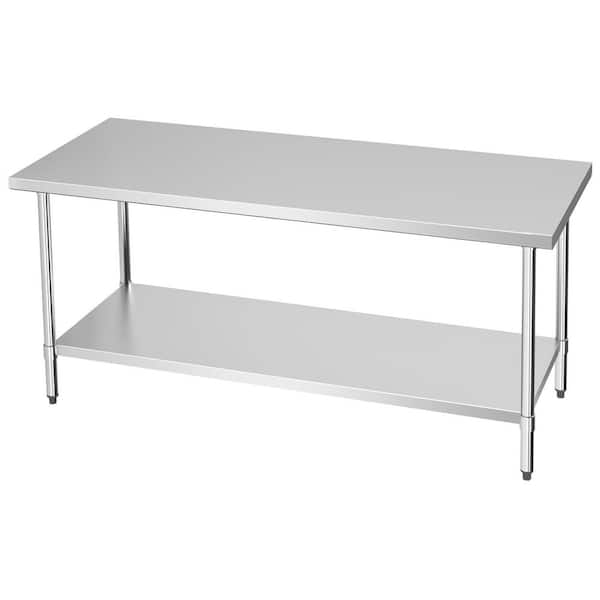 Stainless Steel Kitchen Prep Table 30 x 72 x 34 in. Heavy Duty Metal Worktable with Adjustable Shelf Under Kitchen Table