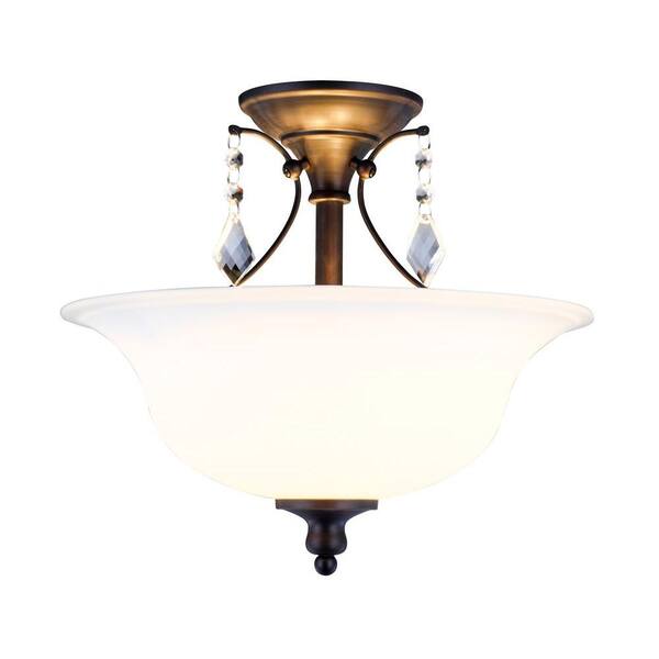 World Imports Ethelyn Collection 2-Light Oil-Rubbed Bronze Semi-Flush Mount Light with Frosted Glass Shade