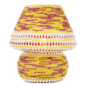 Madison 8.75 in. Red/Yellow/White Mosaic Glass Mushroom Accent Lamp