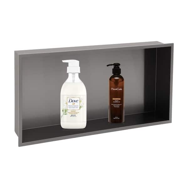 Logmey 25 in. W x 13 in. H x 4 in. D 18-Gauge Stainless Steel Shower Niche Shower Shelf for Bathroom Storage in Gunmetal Black