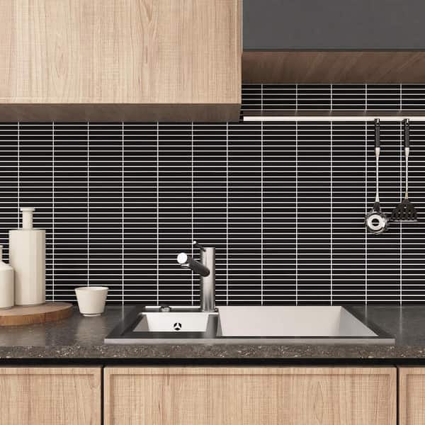 Motif Stacked Matte Black 11.19 in. x 11.9 in. Porcelain Mosaic Floor and Wall Tile (0.92 sq. ft./each)