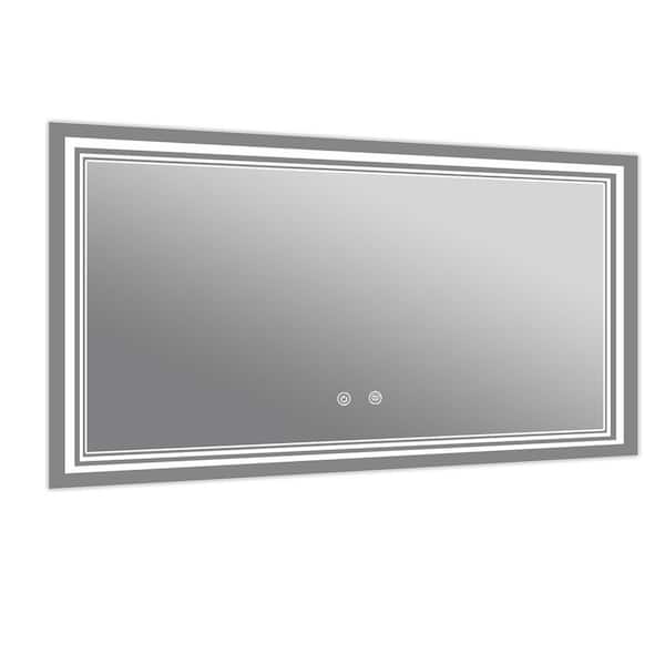 Unbranded 60 in. W. x 24 in. H LED Double Light Rectangular Aluminum Frameless Wall Bathroom Vanity Mirror in Clear