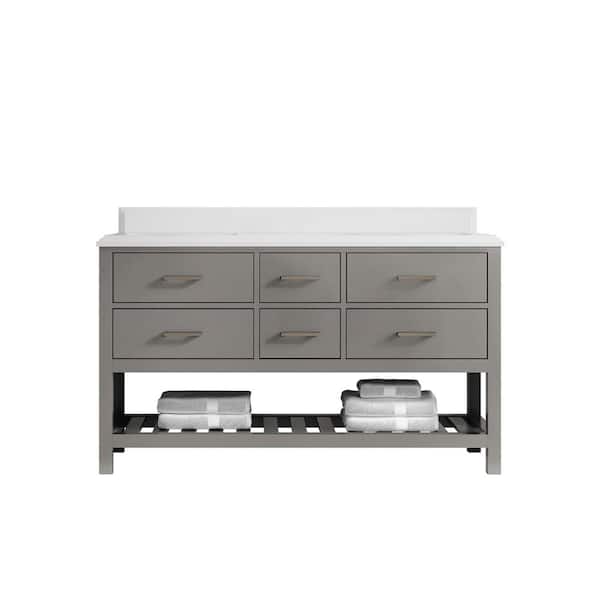 Willow Collections Parker 60 in. W x 22 in. D x 36 in. H Double Sink Bath Vanity in Elephant Gray with Cove Edge White Quartz Top