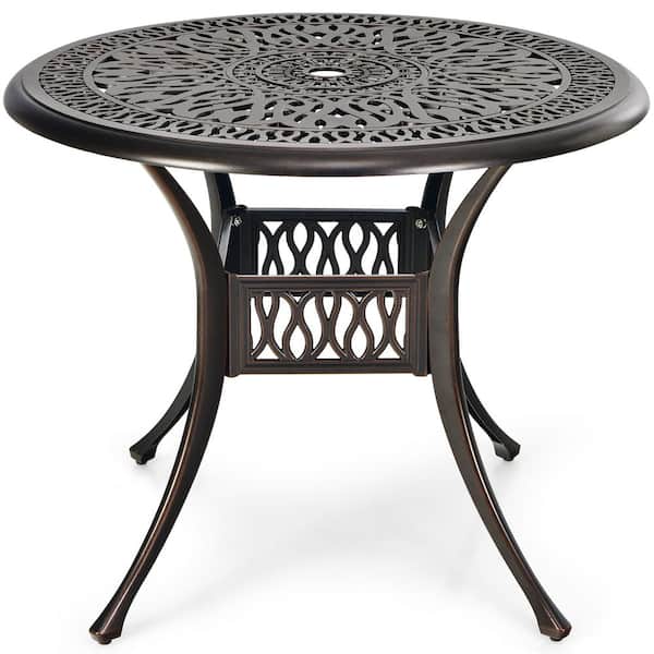 Unbranded 36 in. Outdoor Patio Round Dining Bistro Table with Umbrella Hole, Brown