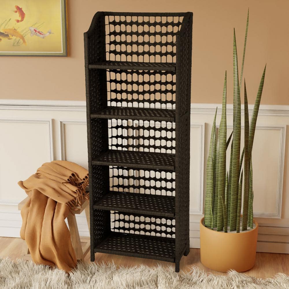 Oriental Black Stained Spruce 53" Adjustable 5-Shelf Bookcase