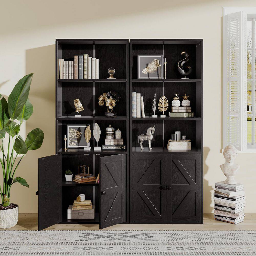 59.4 in. Black Wooden 5-Tier Accent Storage Cabinet with Louvered Doors, Durable Bookcase