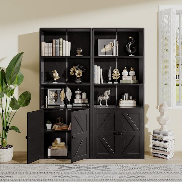 59.4 in. Black Wooden 5-Tier Accent Storage Cabinet with Louvered Doors, Durable Bookcase
