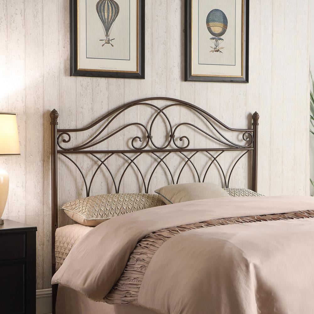 Transitional Full/Queen Metal Scroll Headboard in Rich Brown