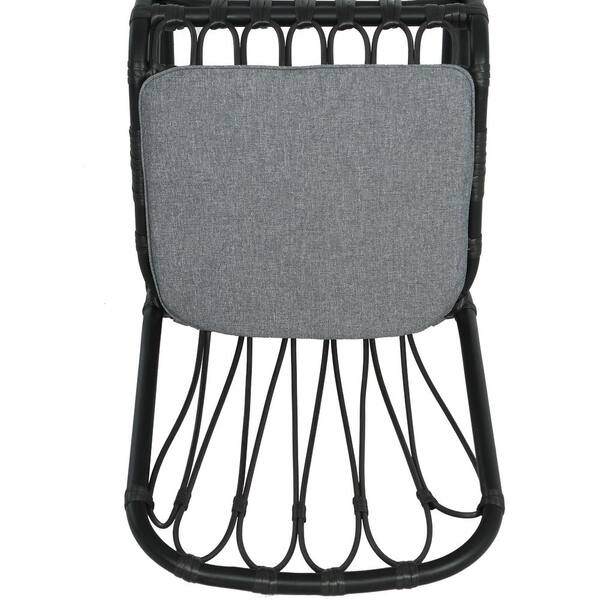 ここあ Black PE Wicker Outdoor Dining Chairs with Washable Gray