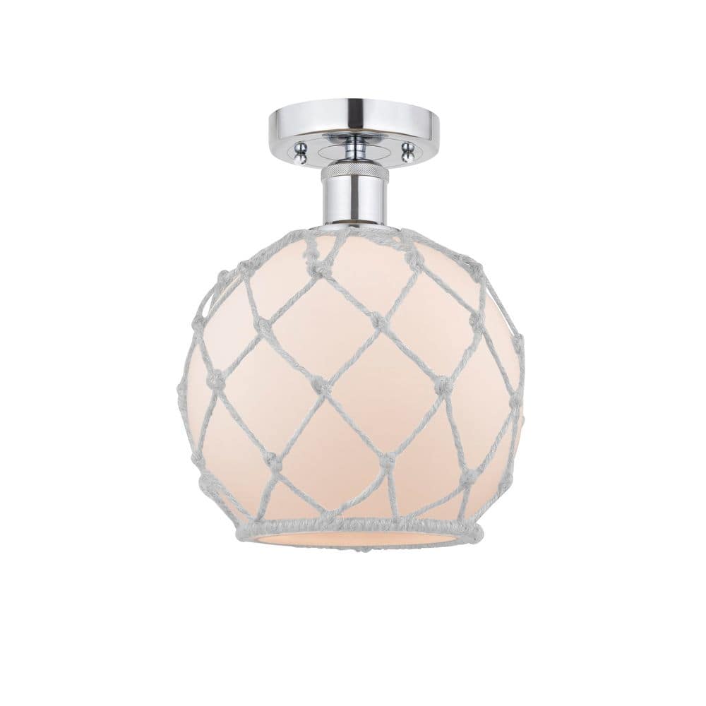 Farmhouse Rope 8 in. 1-Light Polished Chrome Industrial Semi-Flush Mount with Frosted Glass Shade price history on PriceWatchPro