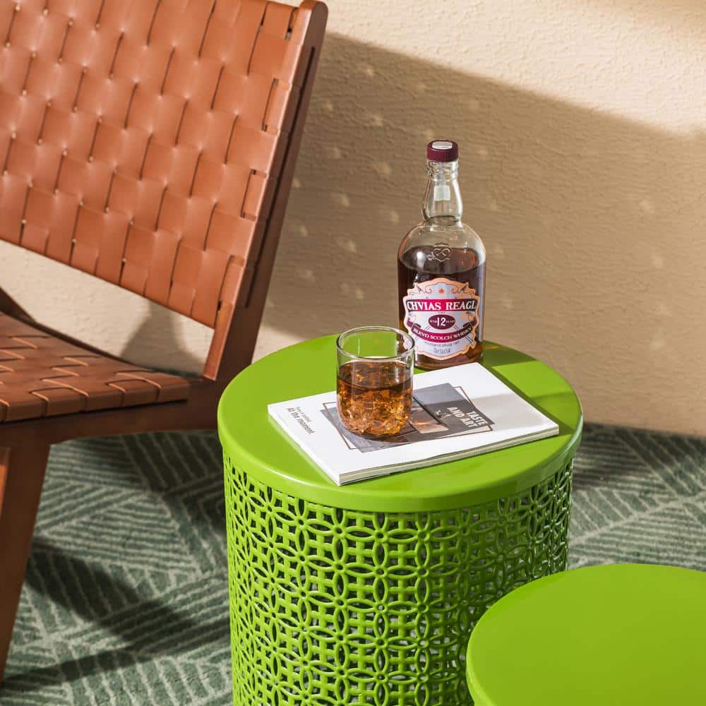 Green Metal Garden Stool Set with Cut-Out Design, 2-Piece