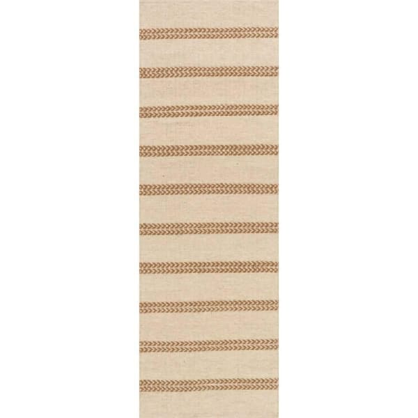 Nate Berkus x Rugs York Striped Wool Cozy Tan 3 ft. x 8 ft. Indoor Runner Rug
