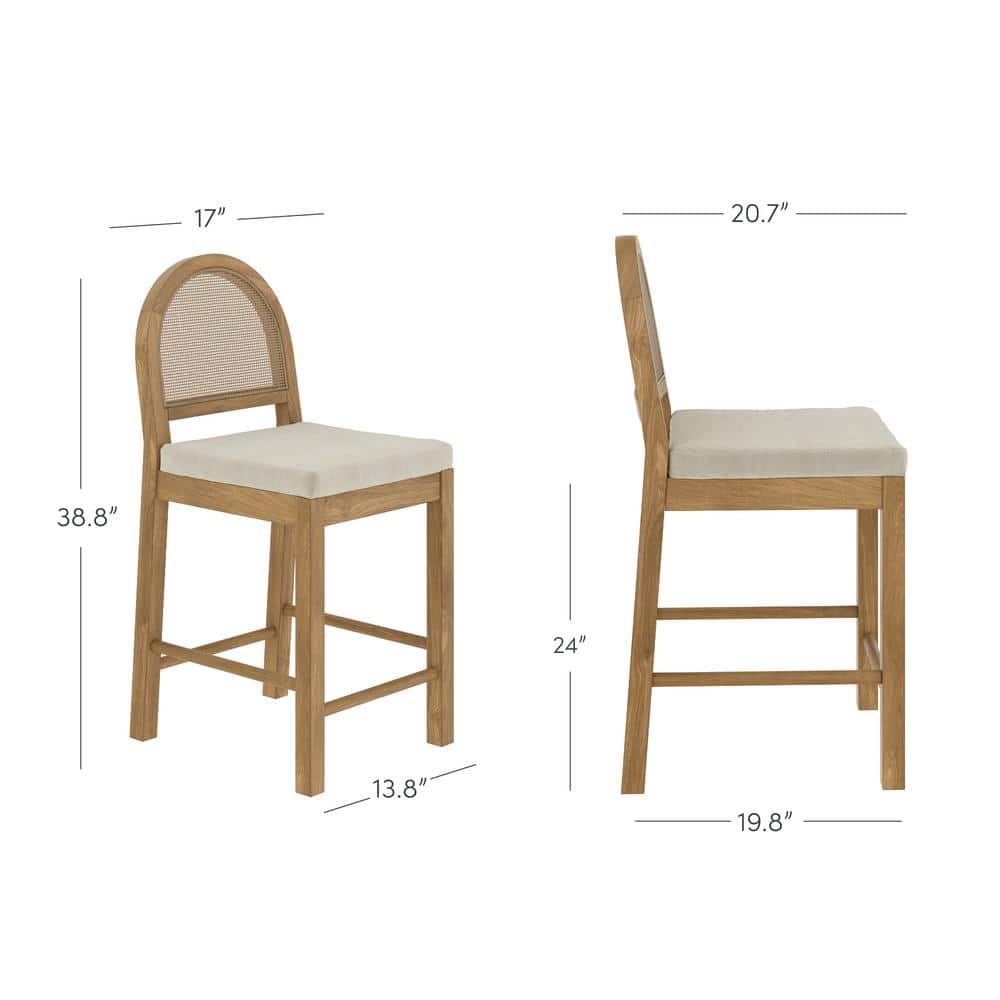 Bailey Light Brown Wood and Rattan Counter Height Barstool