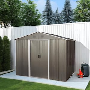 93 in. W x 69 in. D x 75 in. H Gray Metal Garden Shed Outdoor Storage Cabinet with Floor Base, Lockable Sliding Doors