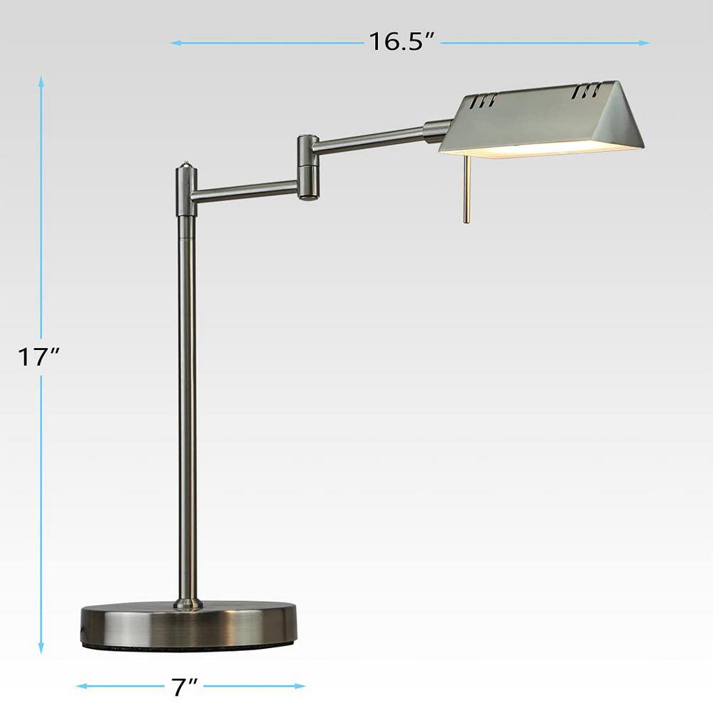 Silver Adjustable LED Pharmacy Table Lamp with Frosted Glass Shade