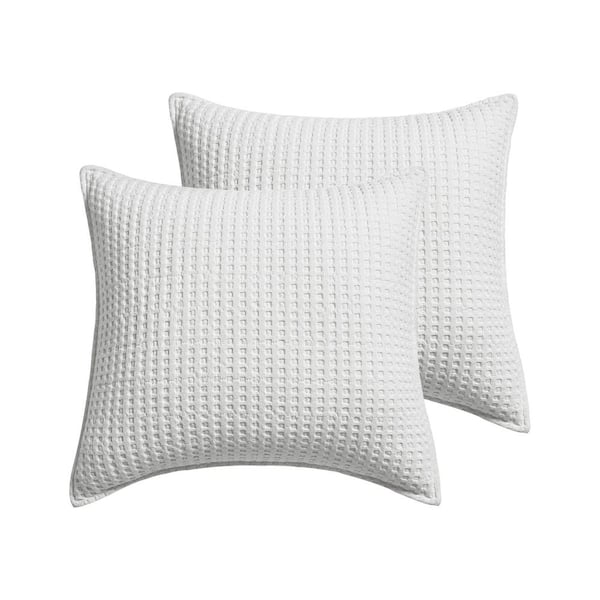 LEVTEX HOME Mills Waffle Bright White Solid Cotton 26 in. x 26 in. Euro Sham (Set of 2)