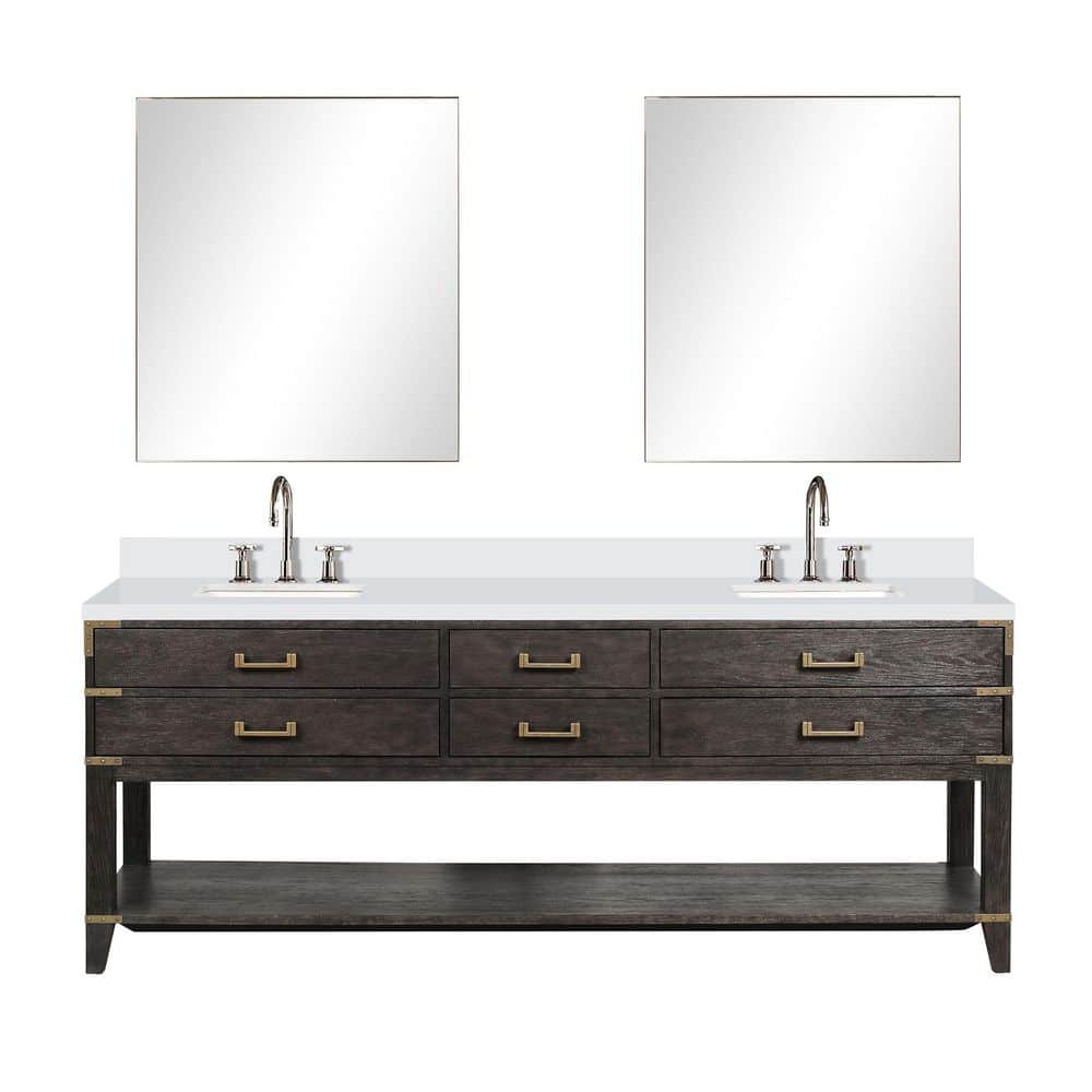 Irvington 84 in W x 22 in D Brown Oak Double Bath Vanity with Cultured Marble Top, Faucet Set, and 36 in Mirrors price history on PriceWatchPro