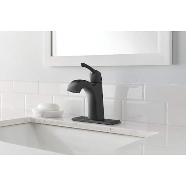 Calandine Single-Handle Single-Hole Bathroom Faucet with Deckplate Included in Matte Black