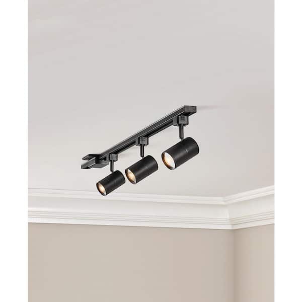 4-ft. 3-Light Black Integrated LED Linear Track Lighting Kit with Mini Cylinder Track Heads