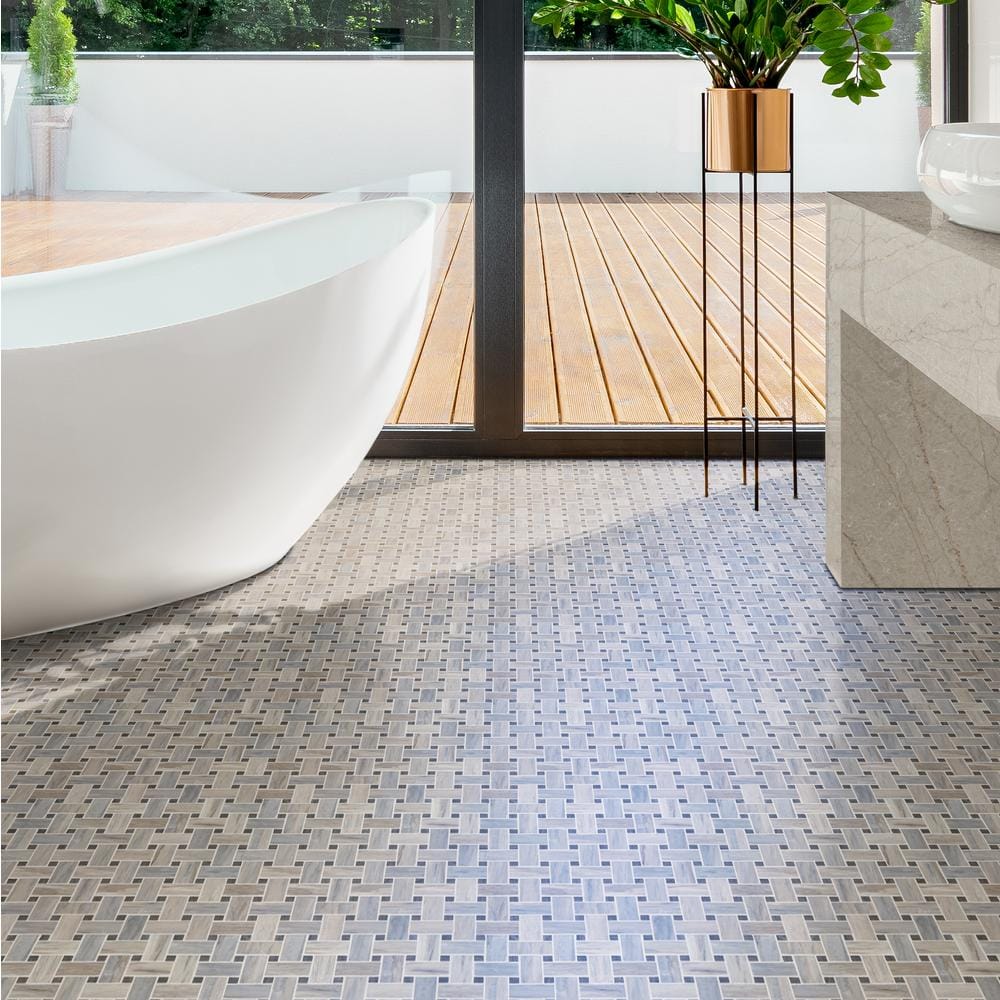 Angora Basketweave 12" x 12" Polished Marble Mosaic Tile