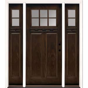 67.5 in.x81.625 in. 6 Lt Clear Craftsman Stained Chestnut Mahogany Left-Hand Fiberglass Prehung Front Door w/Sidelites