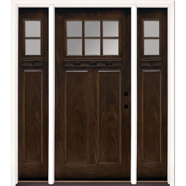 Feather River Doors 67.5 in.x81.625 in. 6 Lt Clear Craftsman Stained Chestnut Mahogany Left-Hand Fiberglass Prehung Front Door w/Sidelites