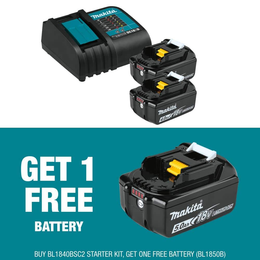 Makita 18V LXT Lithium-Ion Battery and Charger Starter Pack (4.0Ah) with bonus 18V 5.0Ah LXT Lithium-Ion Battery