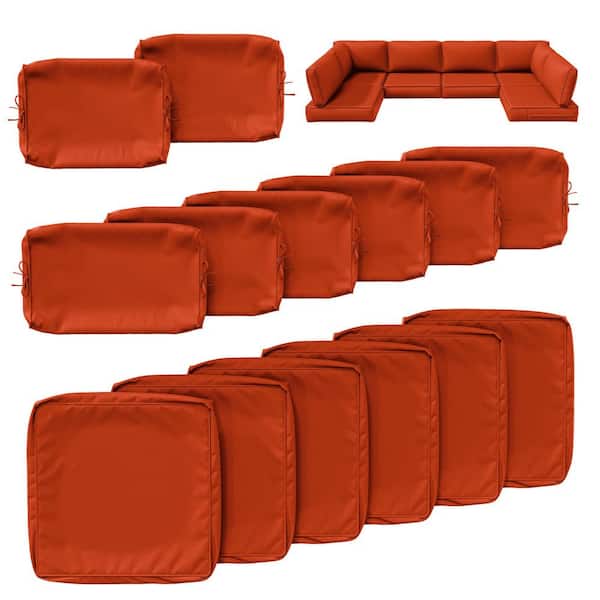 14-Piece Patio Cushion Covers Replacement with Zipper for Sectional Sofa Set, Slipcovers for Outdoor Cushions Orange