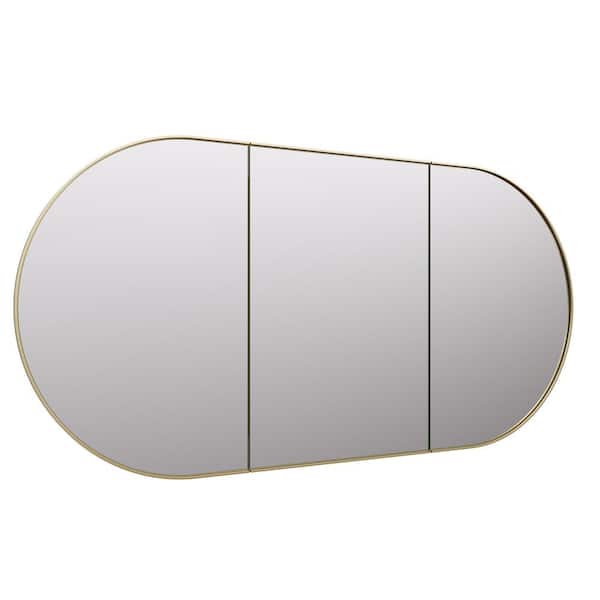 Glass Warehouse Nia 60 in. W x 30 in. H x 5 in. D  Satin Brass Recessed Medicine Cabinet with Mirror
