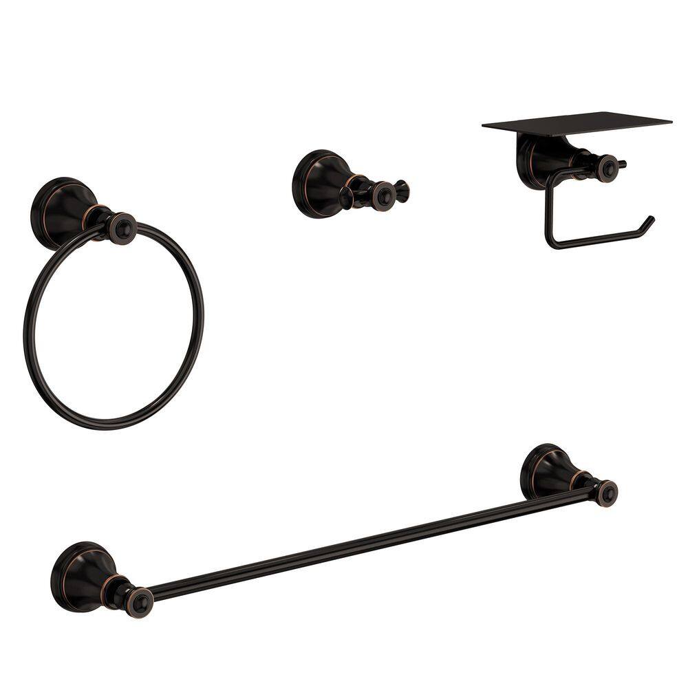 Wall Mounted 4-Piece Bath Hardware Set with  Towel Rack, Paper Towel Holder, Clothes Hook, Towel Ring in Brown Ancient price history on PriceWatchPro