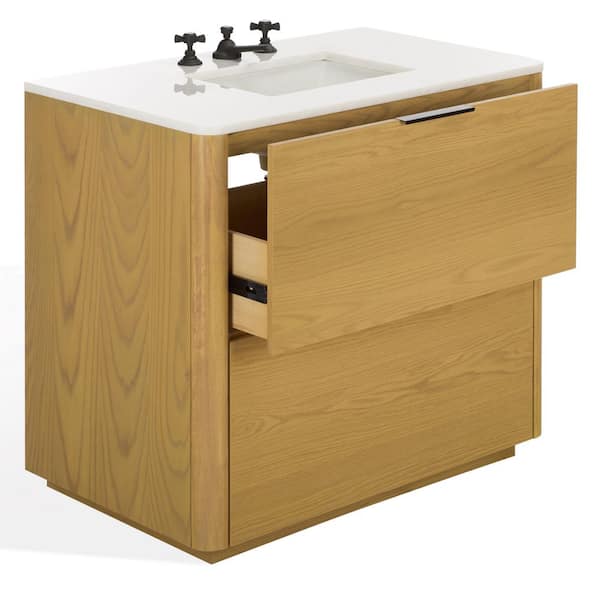 Gabrietta 36 in. Single Sink Natural Bath Vanity with White Marble Top