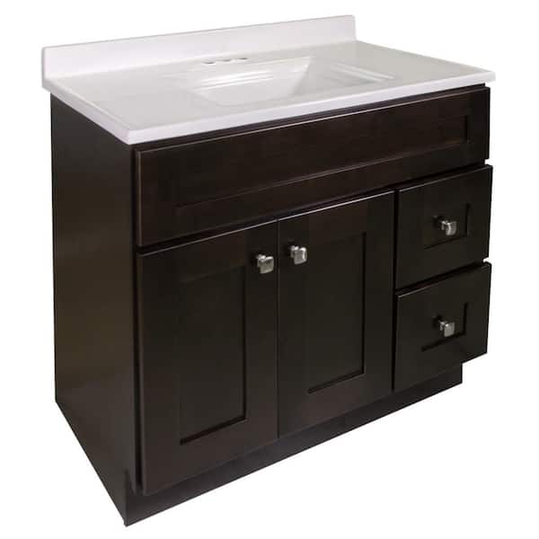 Brookings 37 in. 2-Door 2-Drawer Bathroom Vanity in Espresso with Cultured Marble Solid White Top (Ready to Assemble)