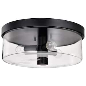 Clarksville 15 in. 3-Light Matte Black Flush Mount with Clear Glass Shade